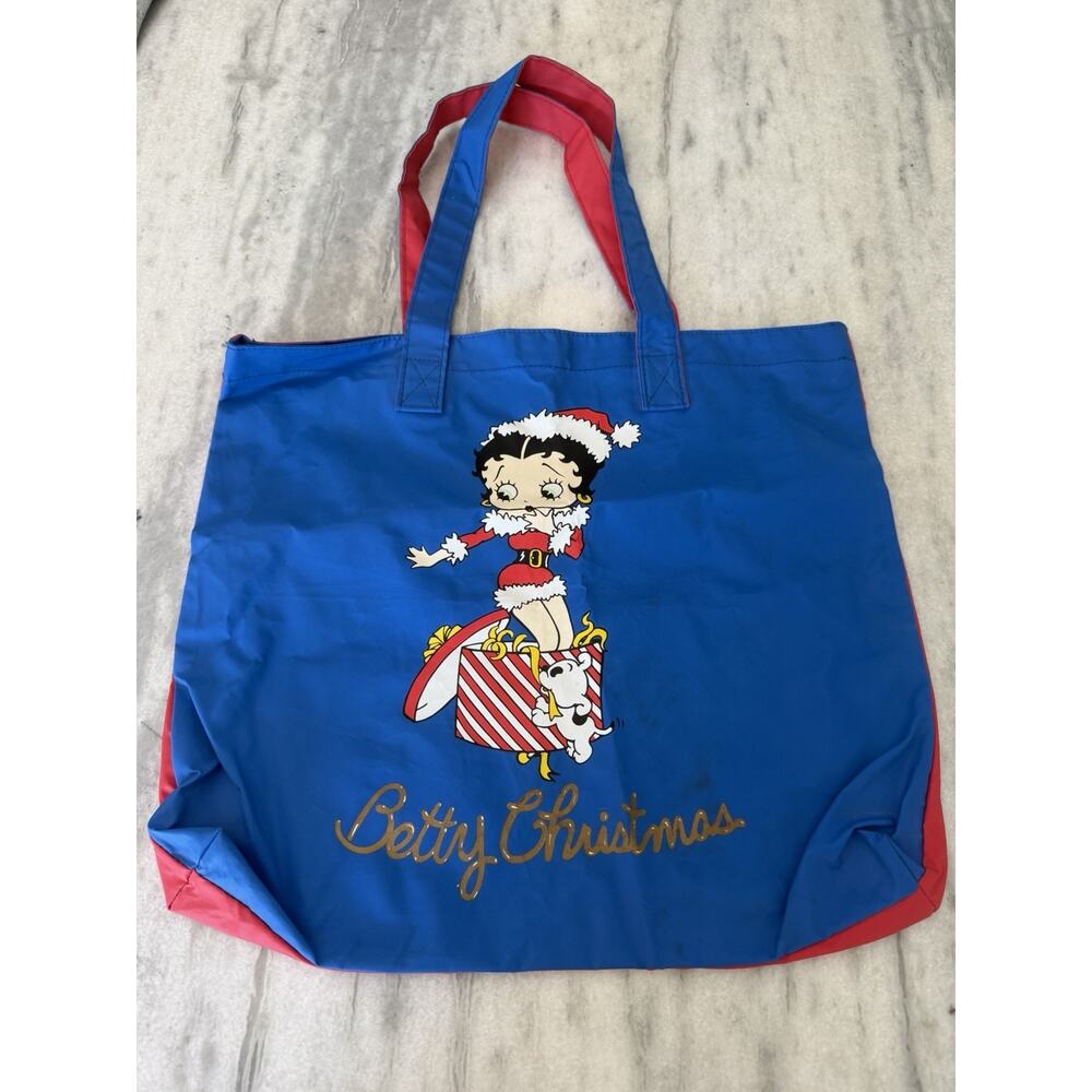 Vintage 90's Blue & Red Betty Boop w/santa hat Christmas Tote Bag 1994 - Picture 2 of 12